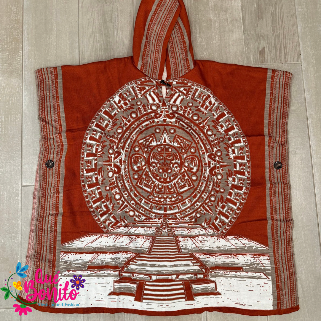 Aztec calendar Poncho Fleeced Unisex Onesize