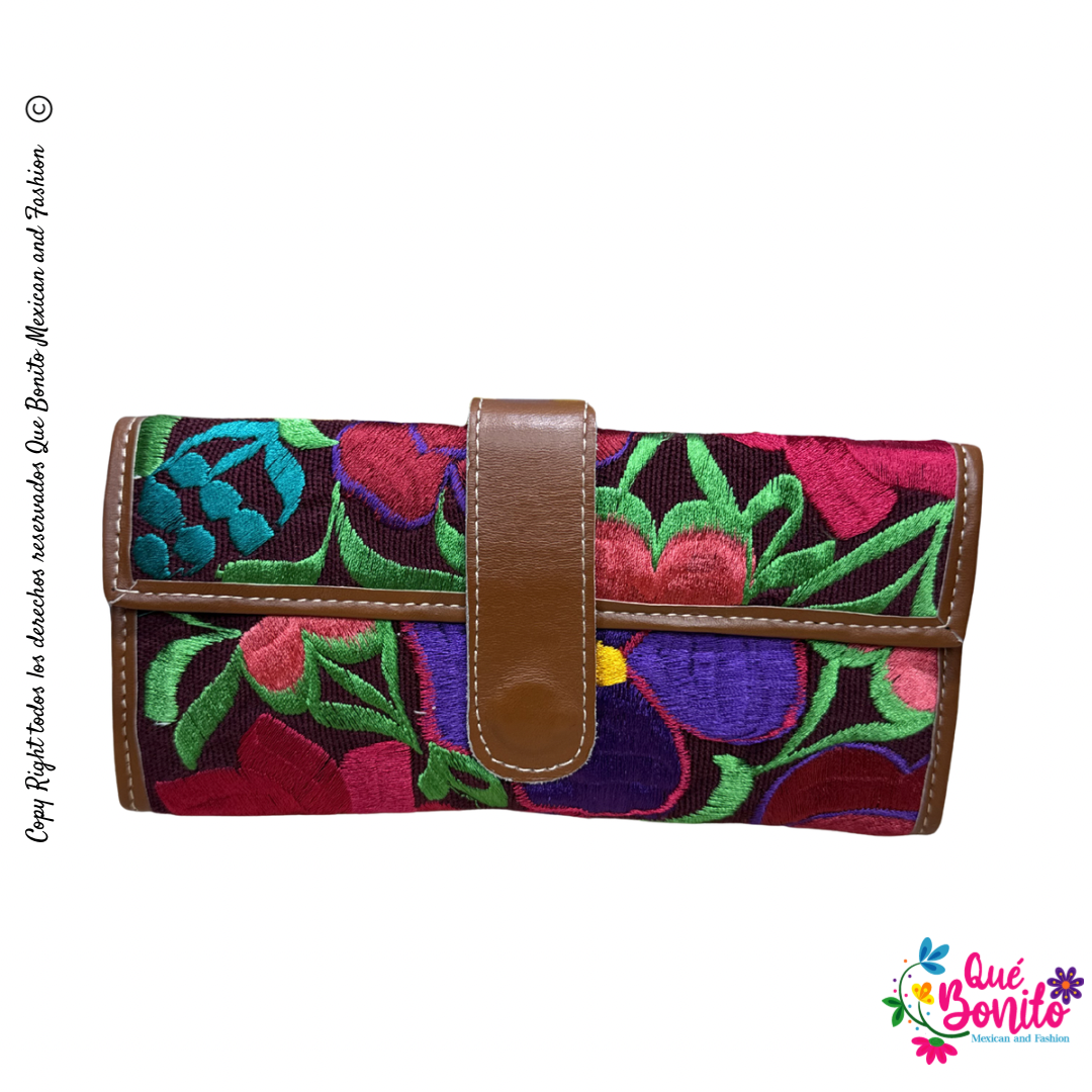 Leather Wallet Embroidered Que Bonito Mexican and Fashion