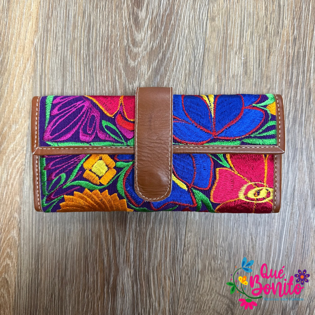 Leather Wallet Embroidered Que Bonito Mexican and Fashion