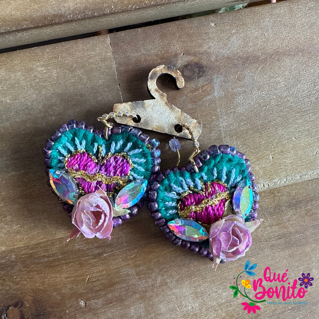 Beautiful Hand Made Earring Hand Embroidered with Stones