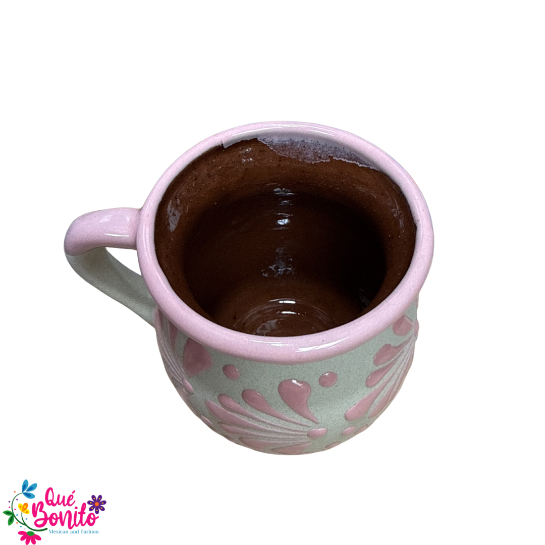 Cup for Hot Chocolate, Coffe or Tea Handcrafted Lead Free Pink and Beige