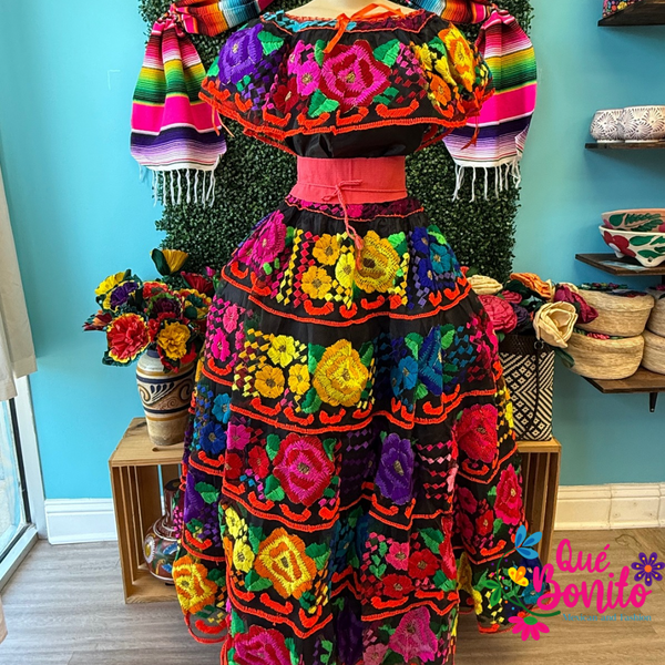 Floral Long Hand Embroidered Party Dress – Quebonitomx Floral Long Hand Embroidered Party Dress – Quebonitomx
