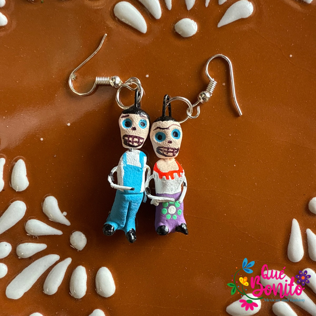 Calaverita Earrings Made from Clay and Hand Painted.