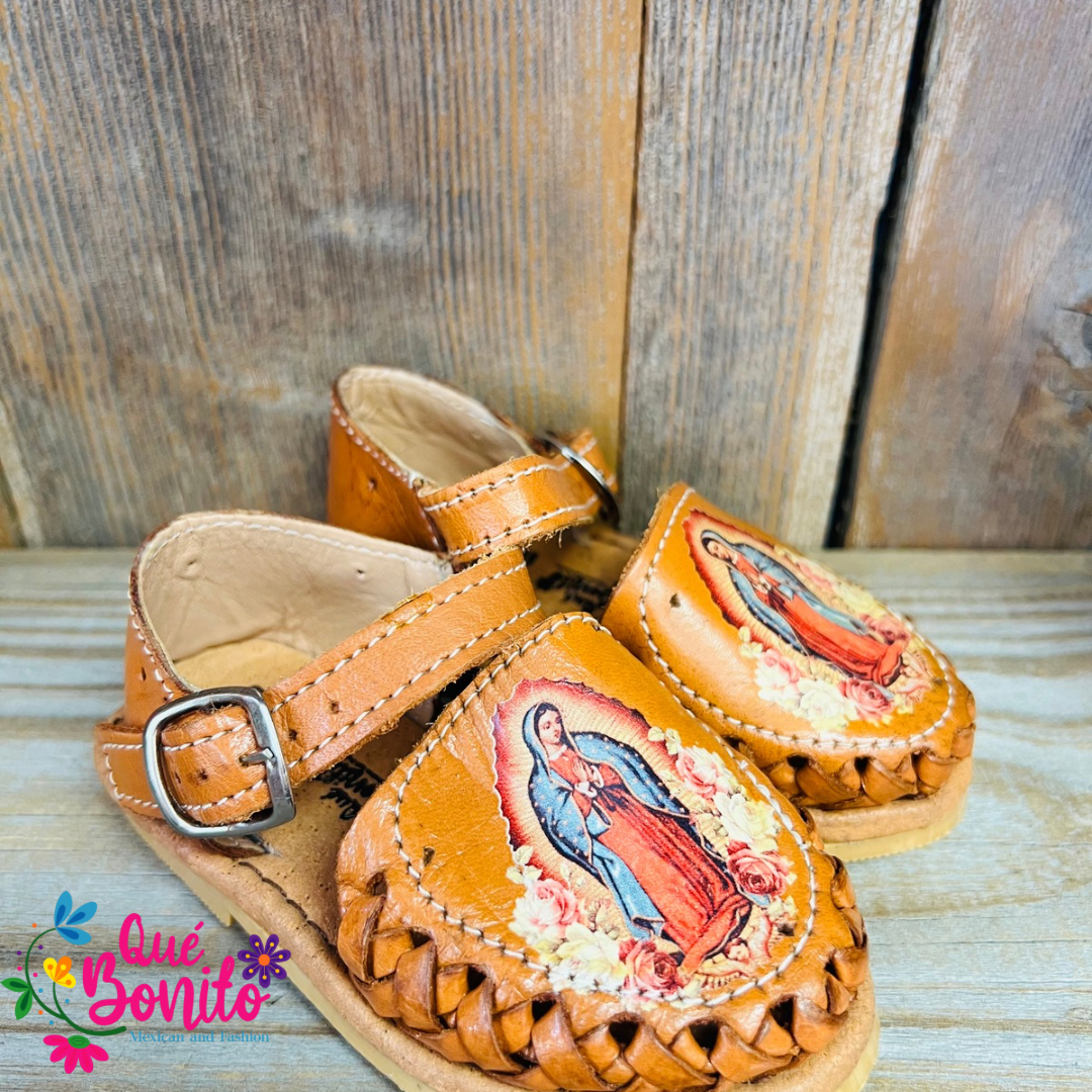 Leather Huarache Guadalupana Print Sinthetic Sole with Belt