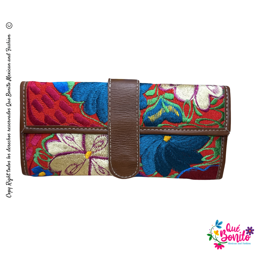 Leather Wallet Embroidered Que Bonito Mexican and Fashion