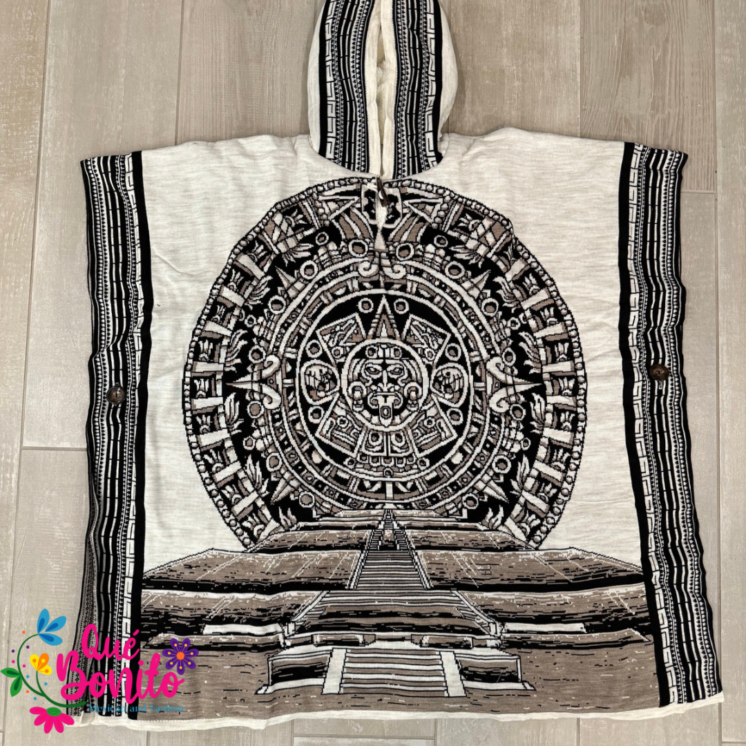 Aztec calendar Poncho Fleeced Unisex Onesize