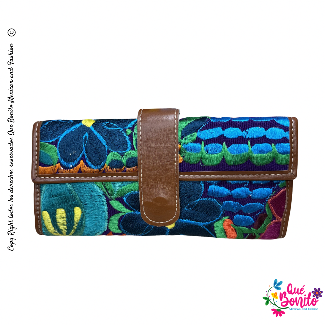 Leather Wallet Embroidered Que Bonito Mexican and Fashion