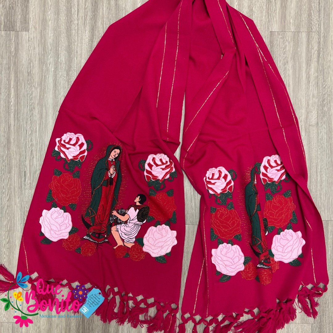 Traditional Virgen de Guadalupe Shawl Printed Que Bonito Mexican and Fashion