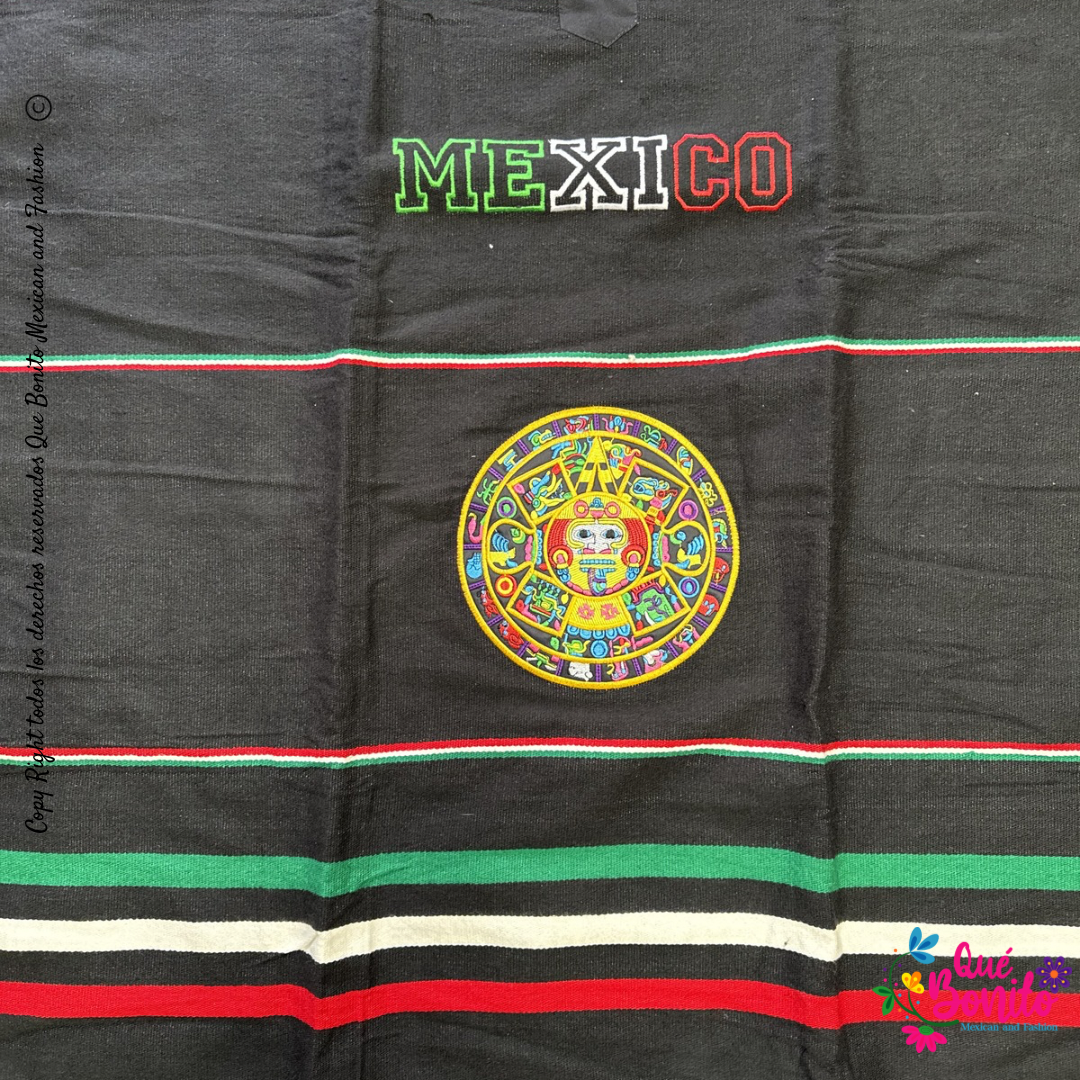 Pancho Sarape Mexican Colors Embroidered Aztec