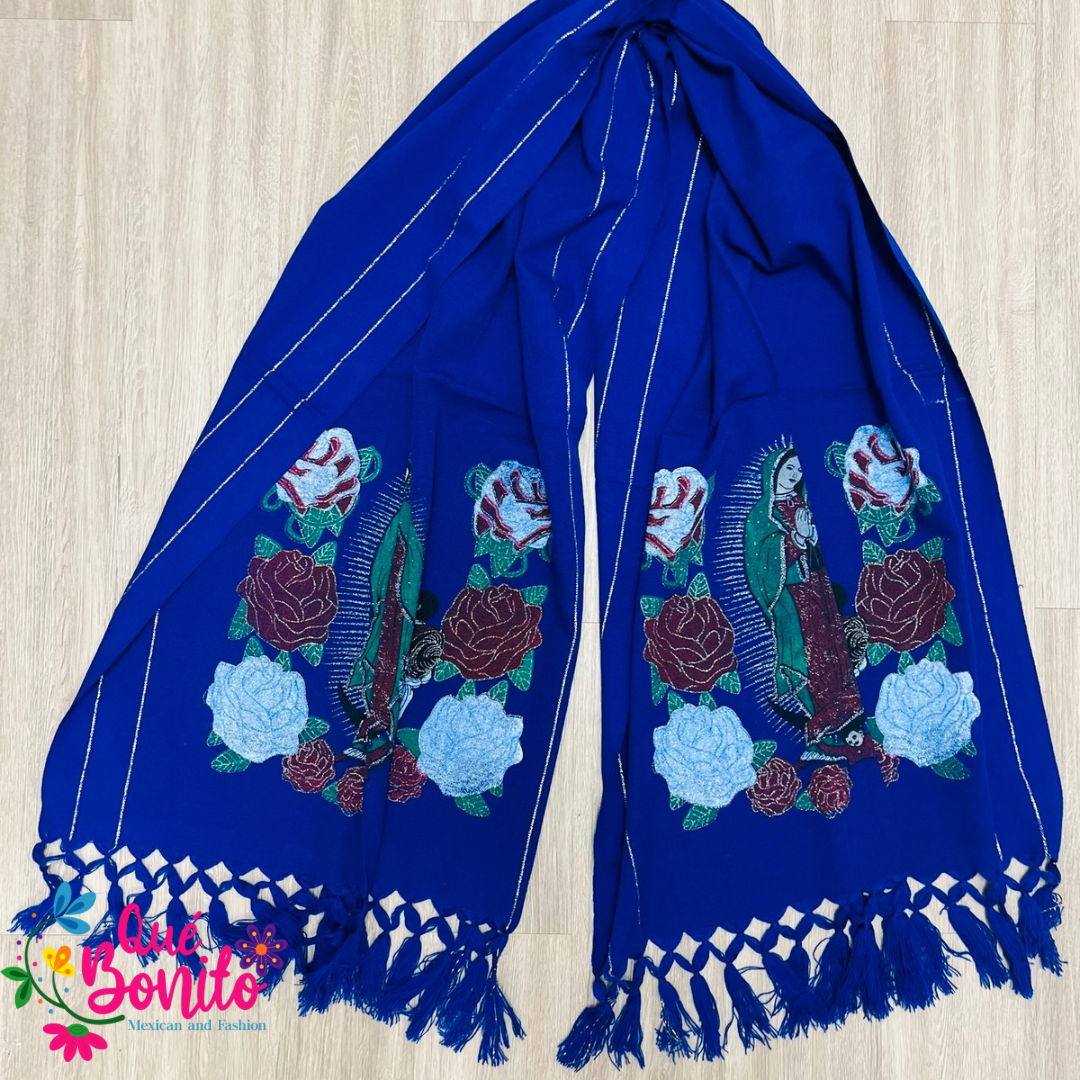 Traditional Virgen de Guadalupe Shawl Printed Que Bonito Mexican and Fashion