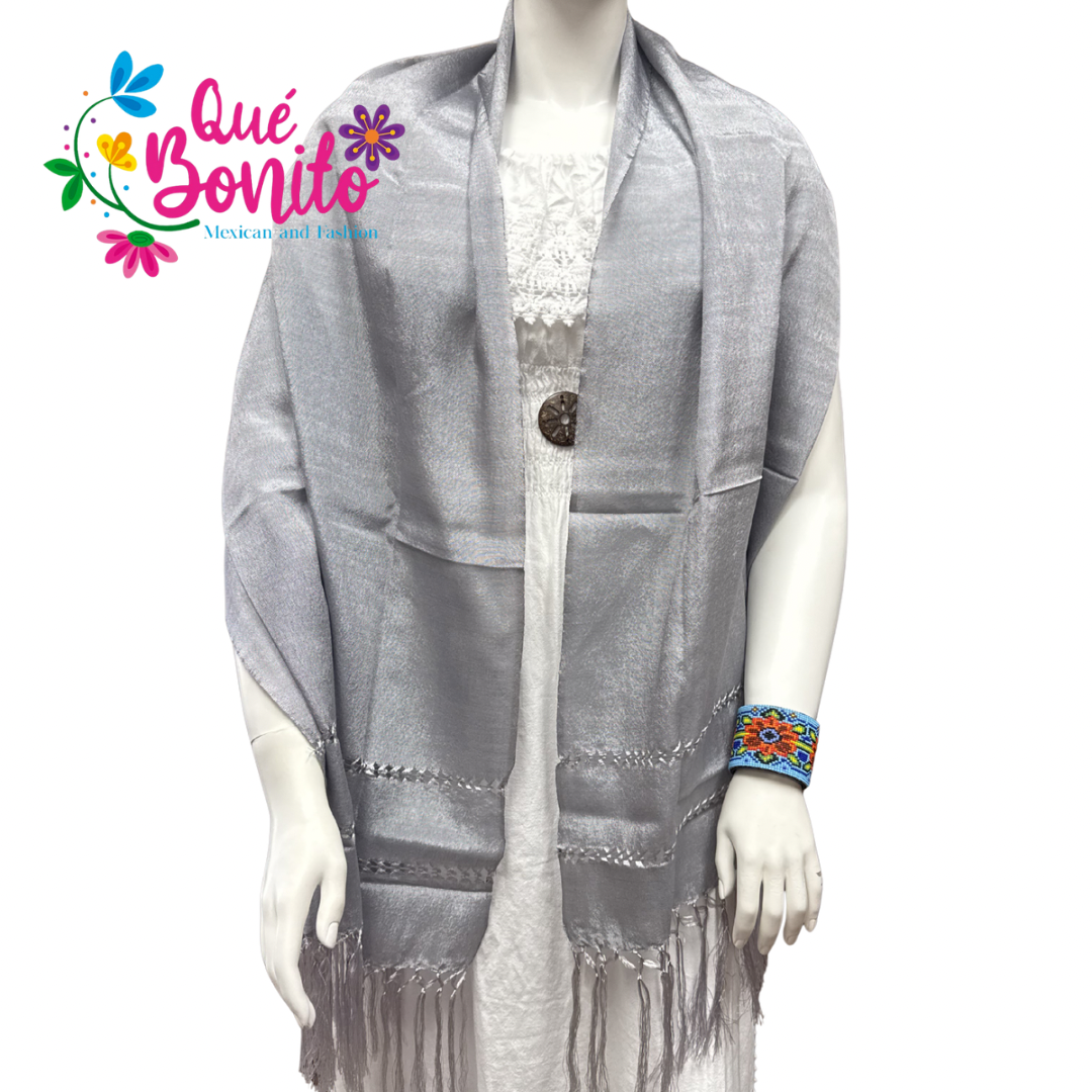 Traditional Mexican Silky Shawl with Fringes on Both Sides.