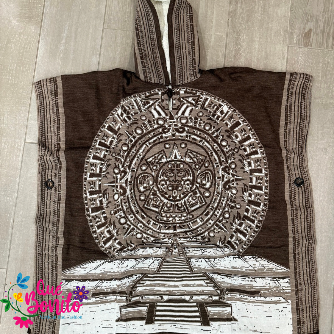 Aztec calendar Poncho Fleeced Unisex Onesize