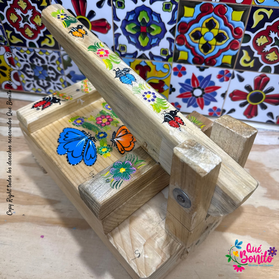 Tortillera Press Wood Hand Painted