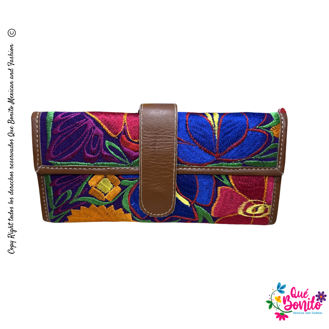 Leather Wallet Embroidered Que Bonito Mexican and Fashion