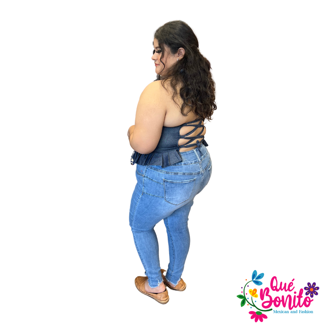 Halter Denim Blouse Que Bonito Mexican and Fashion