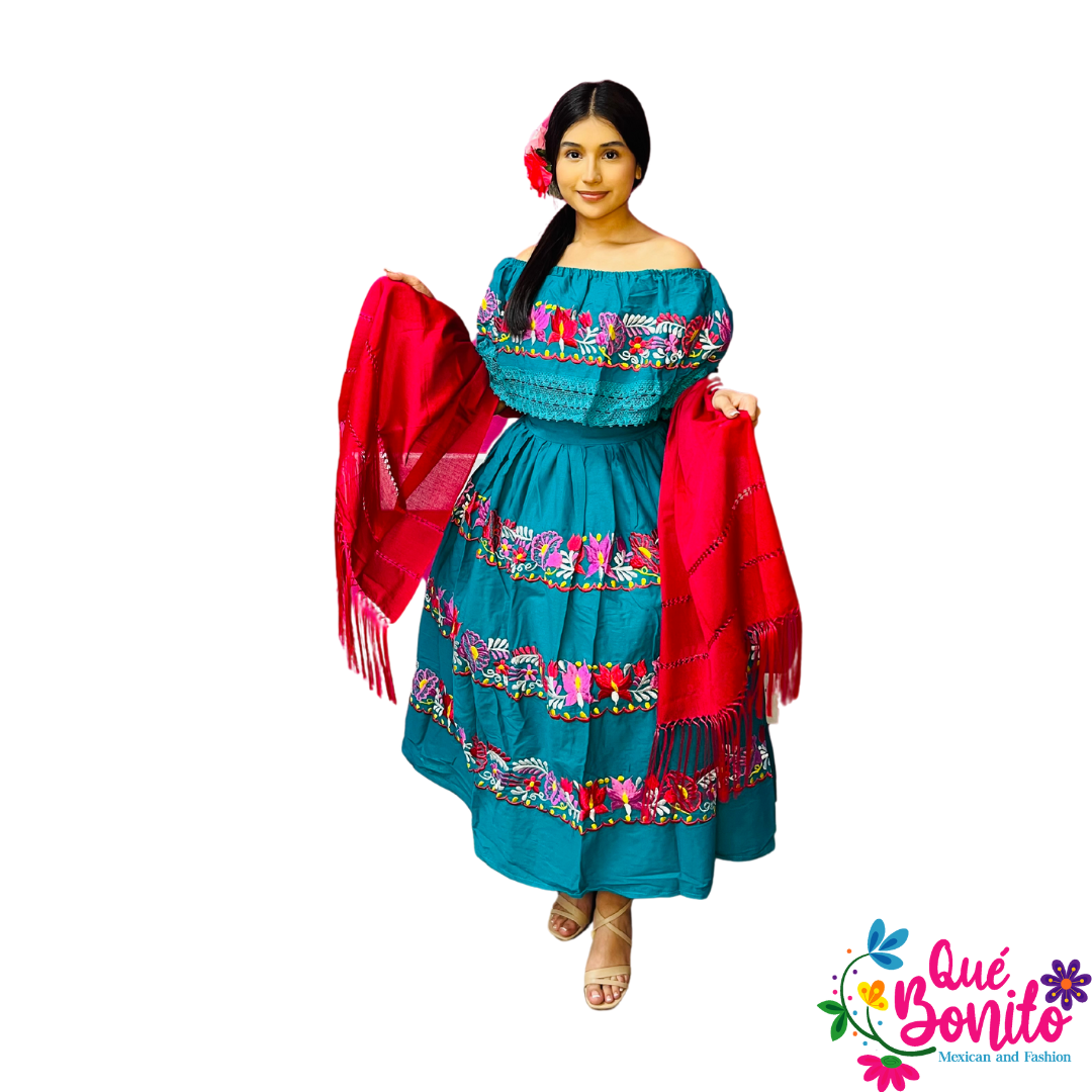 Fiesta Party Dress Floral Front and Back Que Bonito Mexican and Fashion