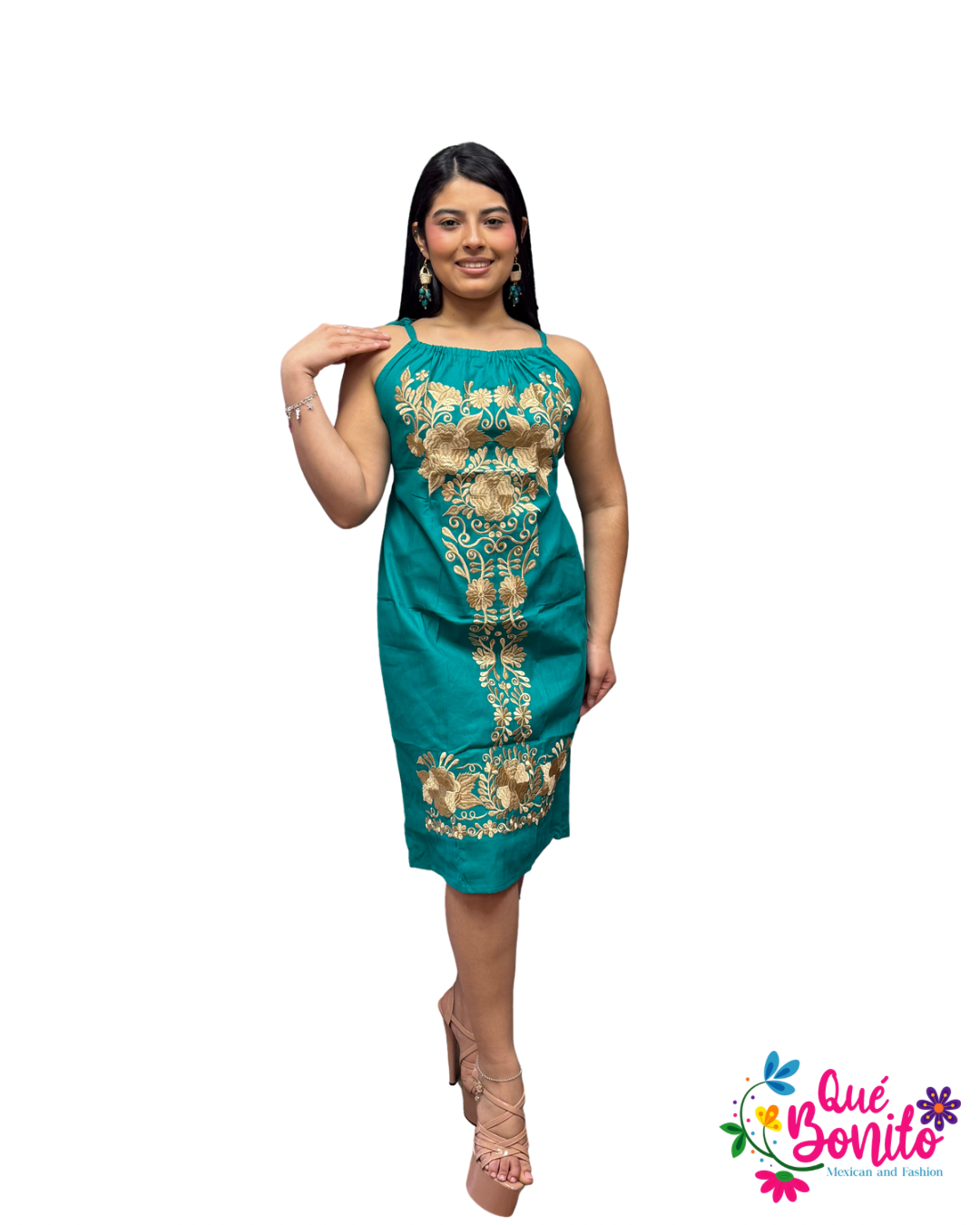 Halter Style Embroidered Dress with Adjustable Straps