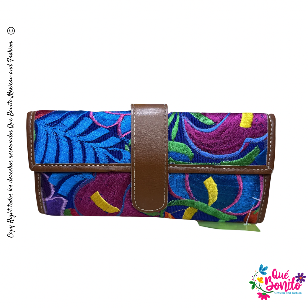 Leather Wallet Embroidered Que Bonito Mexican and Fashion
