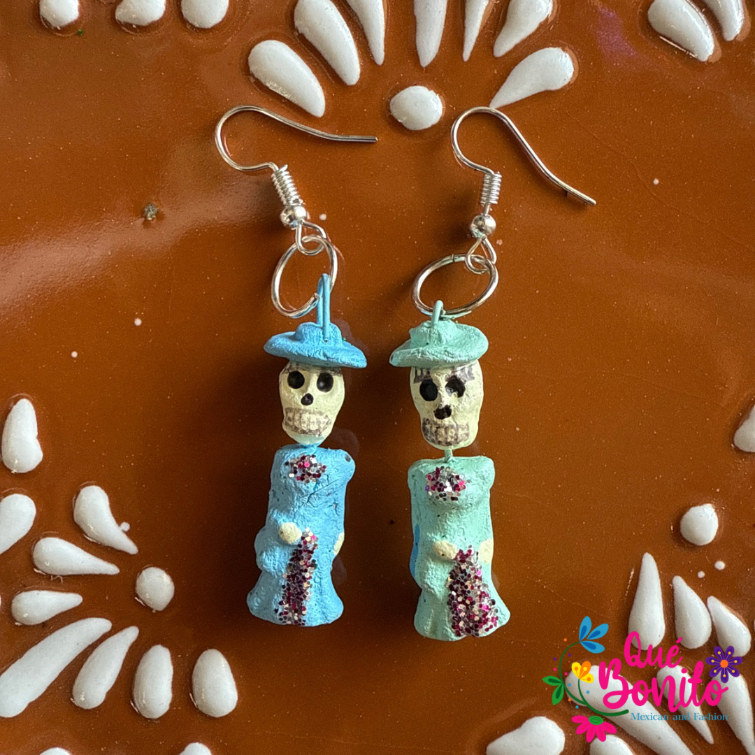 Calaverita Earrings Made from Clay and Hand Painted.