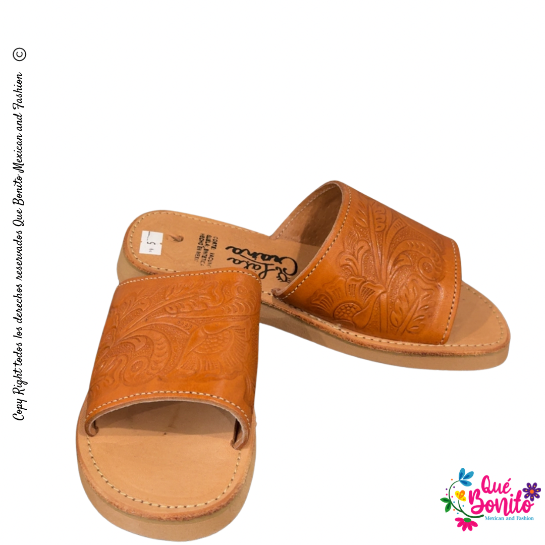 Leather Beige Engraved Sandal Huarache