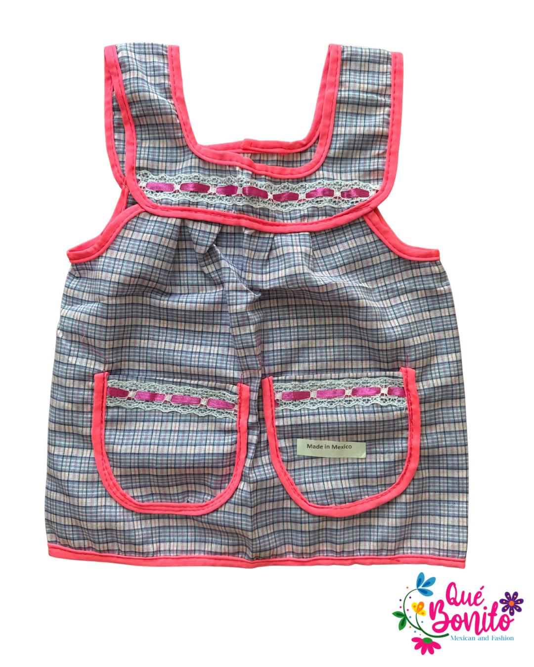 Size 4T Apron with Two Pockets, Ribbons and Lace Accents