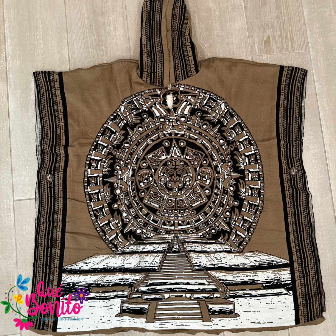 Aztec calendar Poncho Fleeced Unisex Onesize