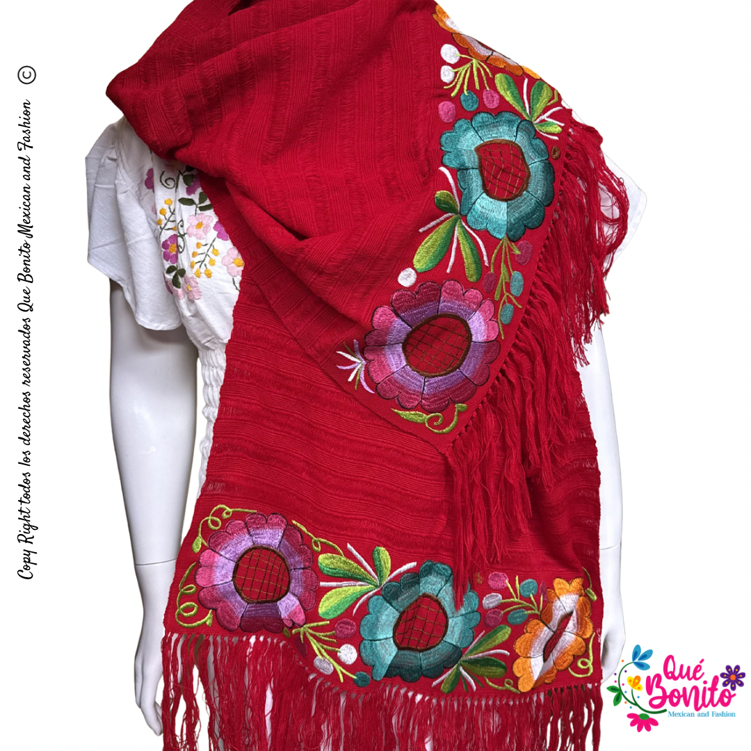 Traditional Warm and Cozy Shawl Embroidered with Fringes on Both Sides.