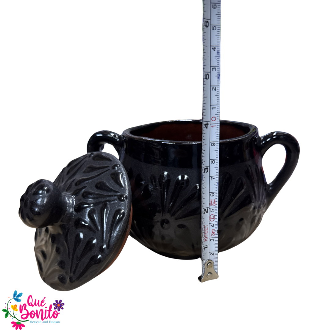 Cielito Lindo Sugar Canister with Lid Handcrafted Lead Free Black or Terracota Color