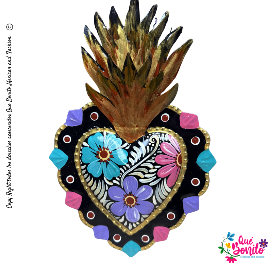 Heart Milagro Hand Painted and Crafted Metal.