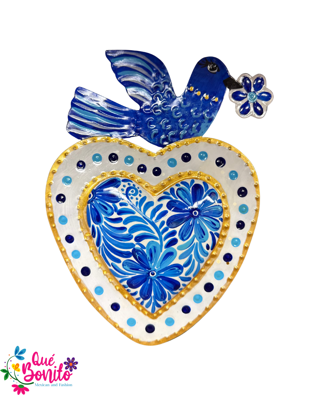 Heart Milagro Hand Painted and Crafted Metal.