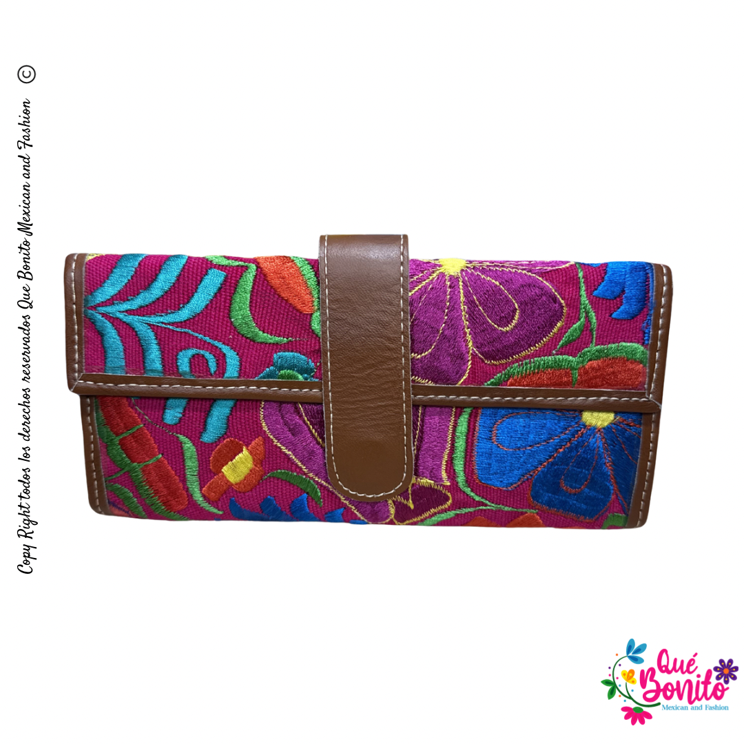 Leather Wallet Embroidered Que Bonito Mexican and Fashion