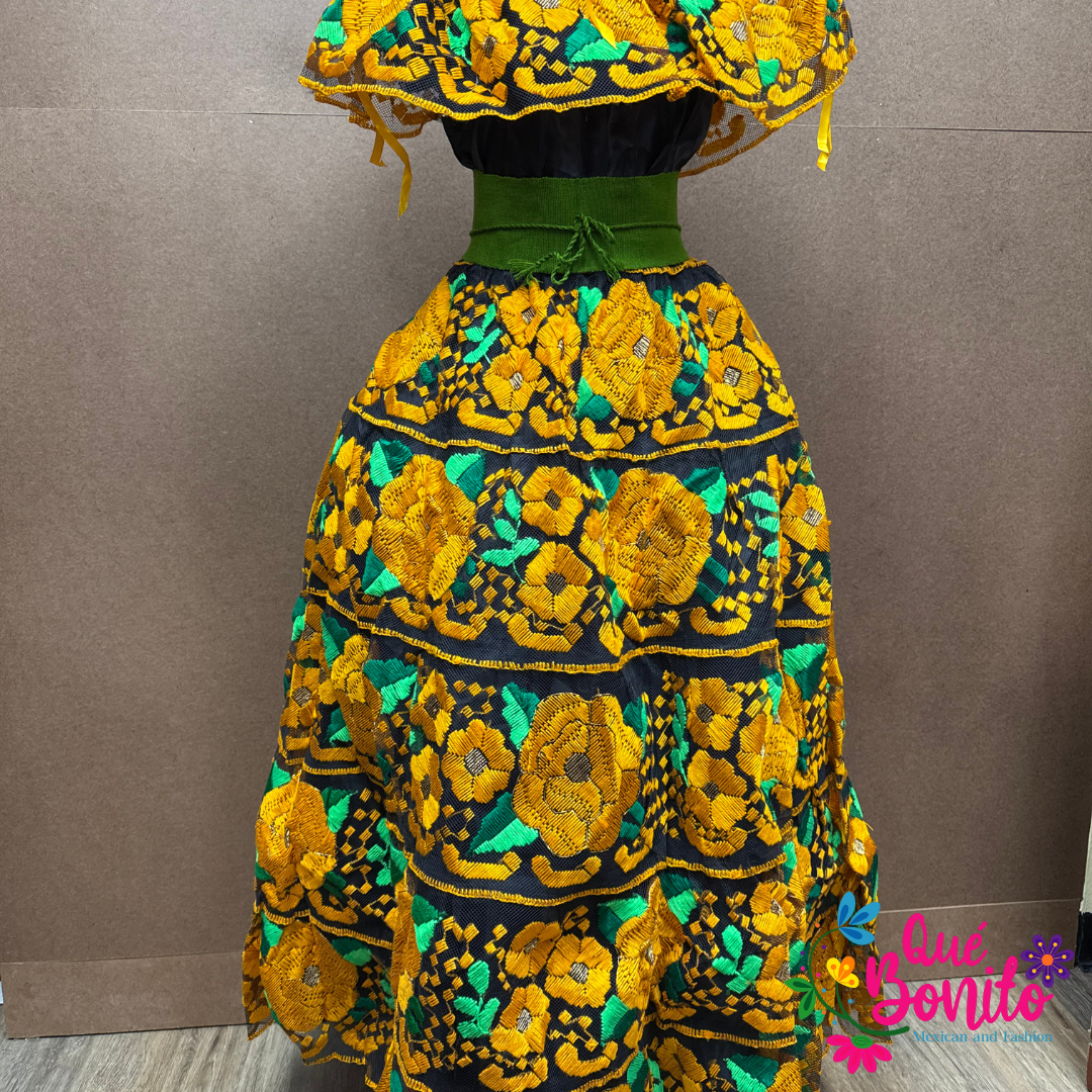 Fiesta Floral Set of Blouse and Skirt  One Size Hand Embroidered