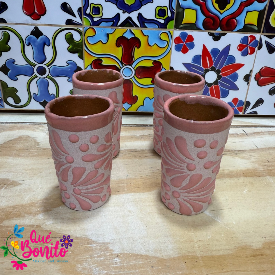 Set of 4 Handcrafted Tequila Shot Colorful and Soft Pink