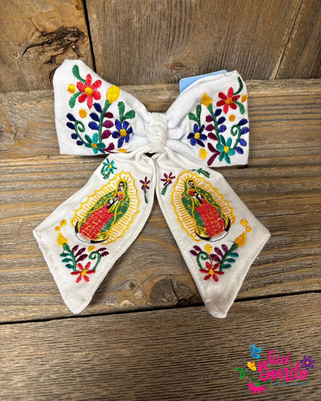 Bow Embroidered Guadalupana with Clip médium Size 7” x 5”