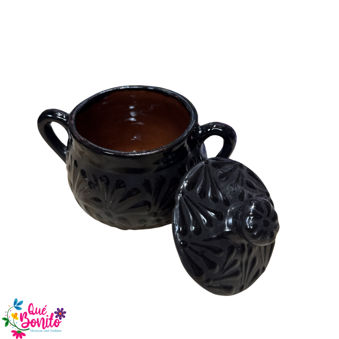 Cielito Lindo Sugar Canister with Lid Handcrafted Lead Free Black or Terracota Color