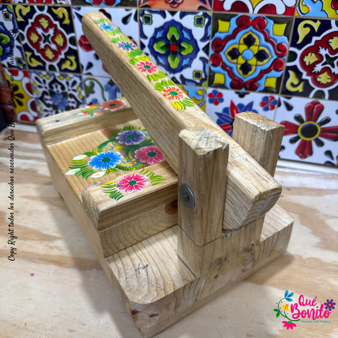 Tortillera Press Wood Hand Painted