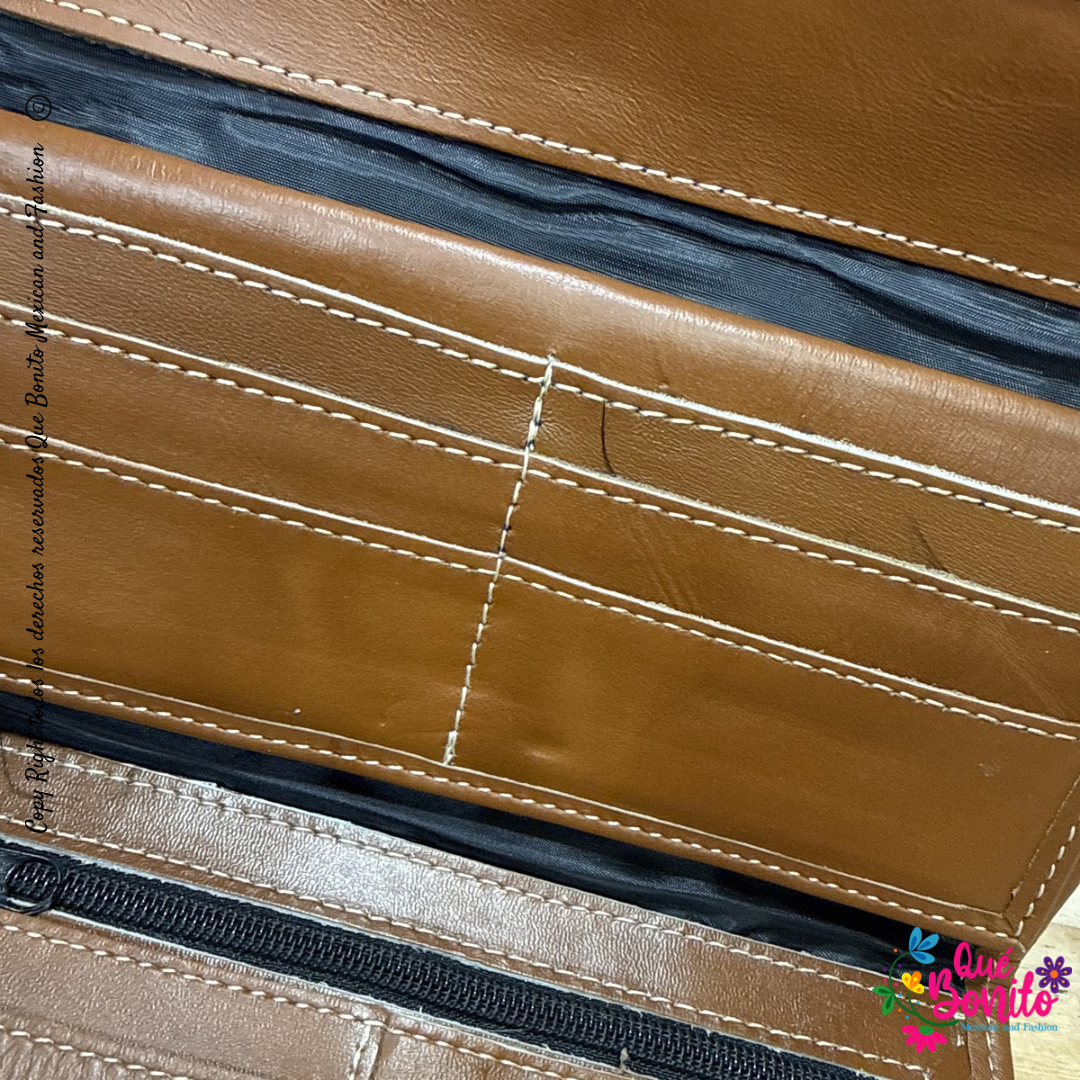 Leather Wallet Embroidered Que Bonito Mexican and Fashion