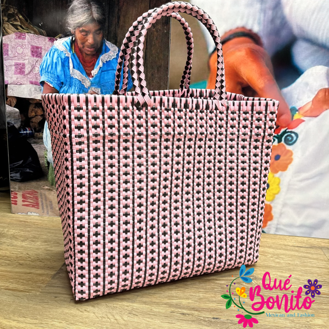 Square Plastic Woven Hand Bag with Double Handle
