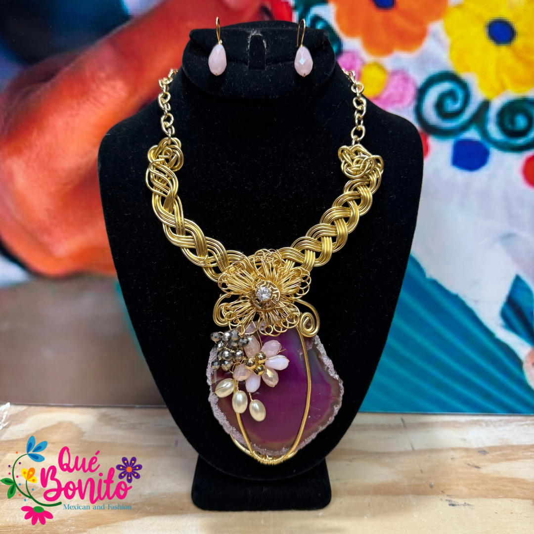 Necklace Set Different Colors and Styles Hand Crafted with Stones Wire Technique.