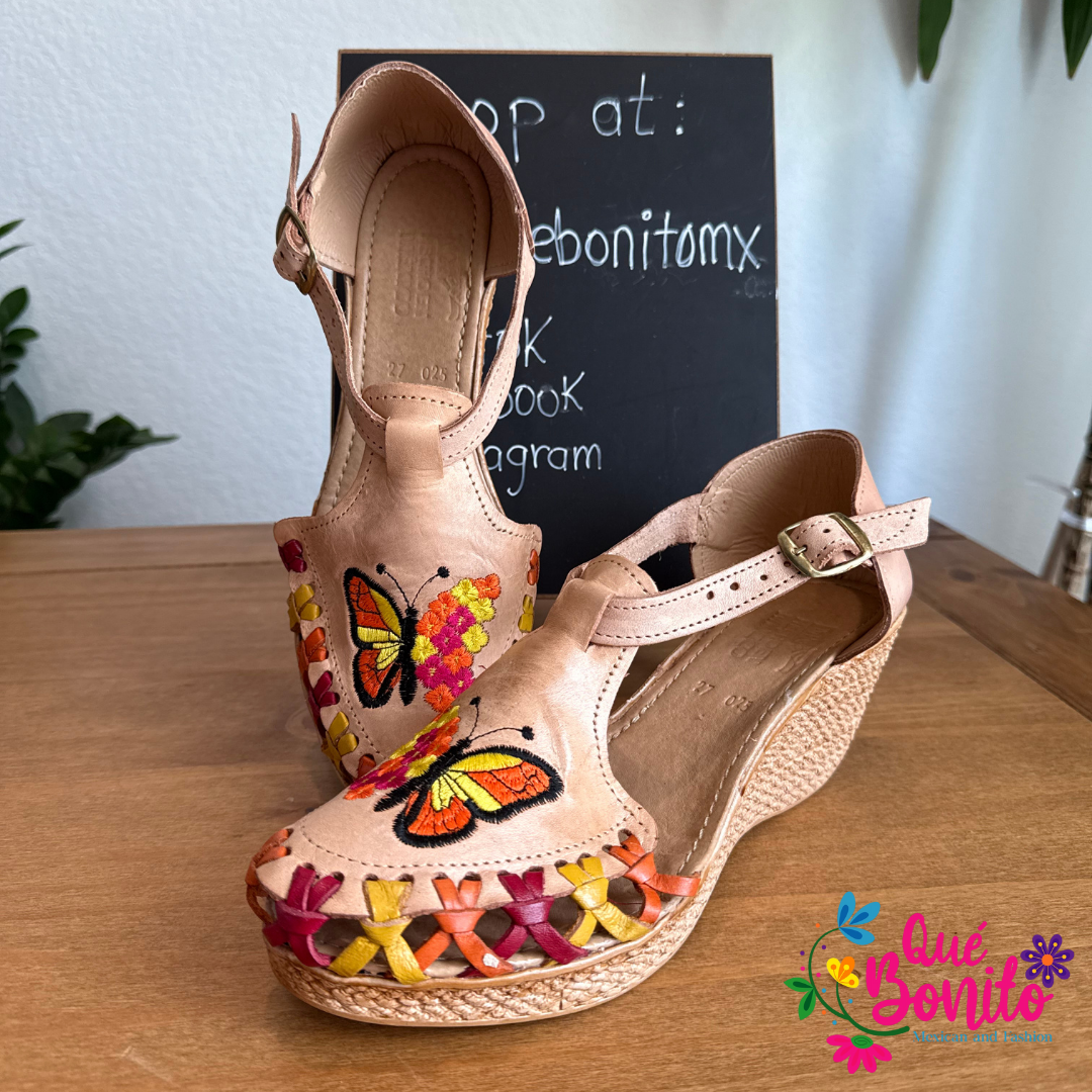 Butterfly Embroidered, Leather Wedge