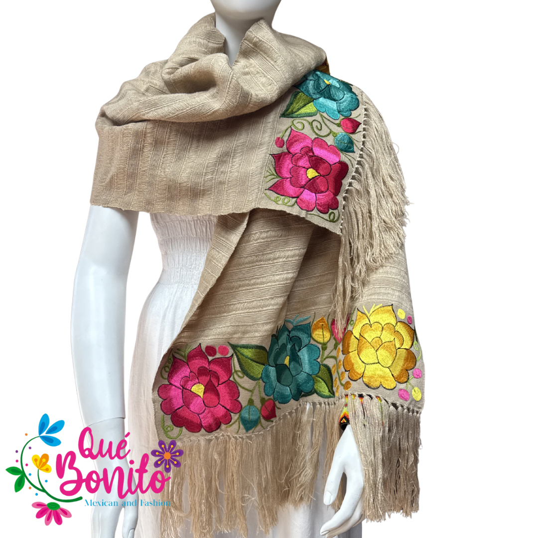 Traditional Warm and Cozy Shawl Embroidered with Fringes on Both Sides.