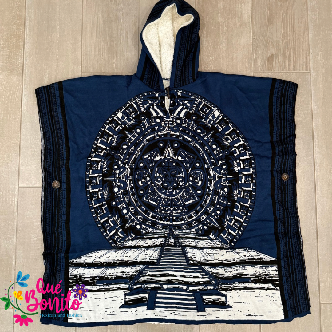 Aztec calendar Poncho Fleeced Unisex Onesize