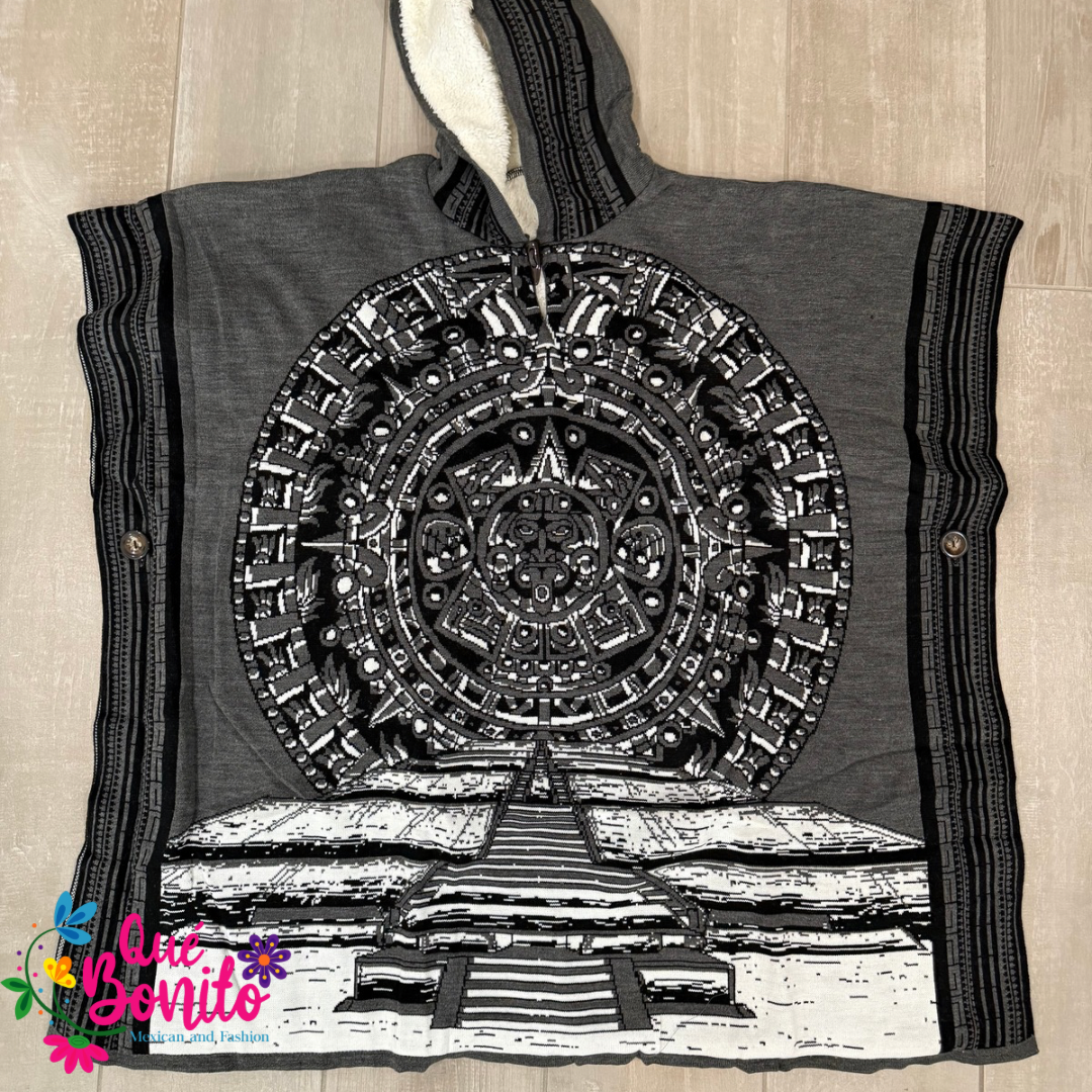 Aztec calendar Poncho Fleeced Unisex Onesize