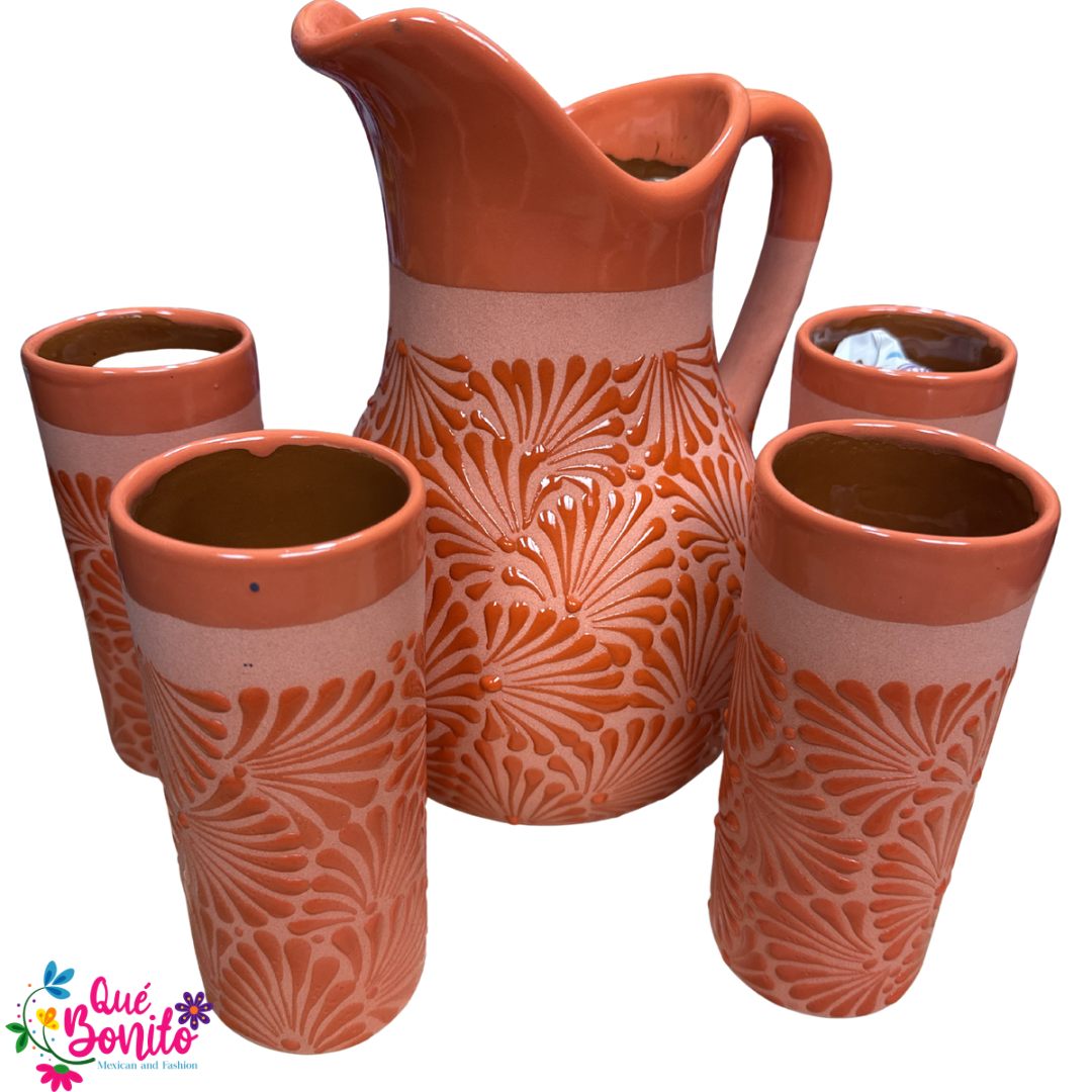 Pitcher with Six Cups Led Free Handcrafted Each Set is Very Unique