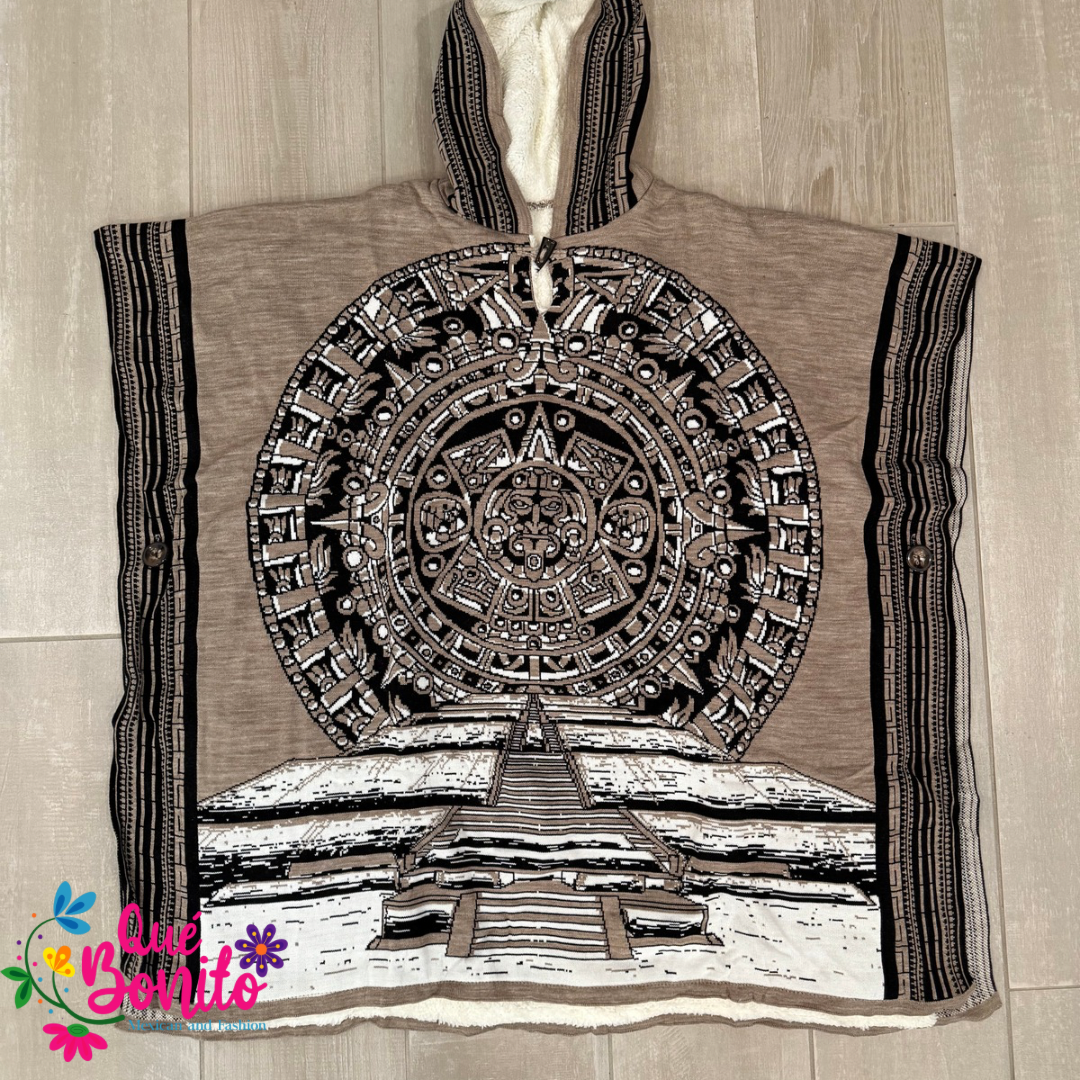 Aztec calendar Poncho Fleeced Unisex Onesize