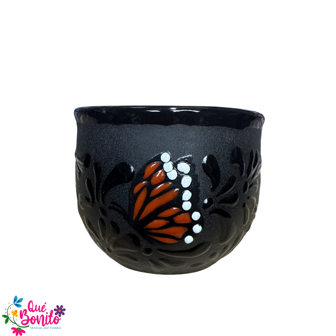 Traditional Cup for Hot Chocolate, Coffe or Tea Handcrafted Lead Free Black Color Monarch Butterfly