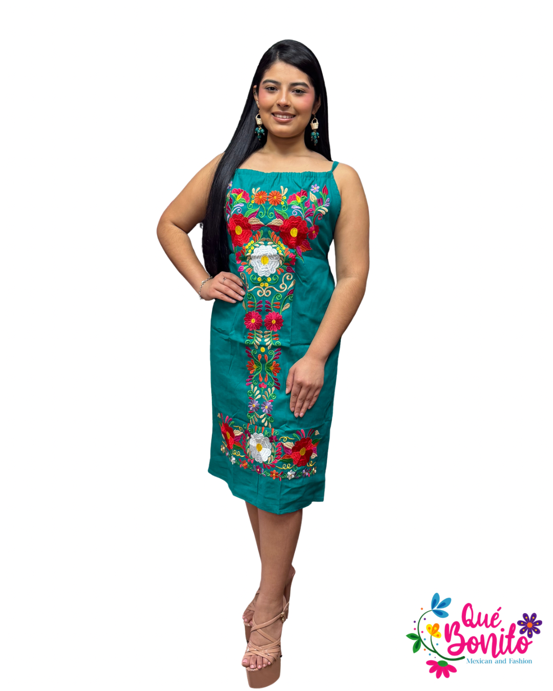 Halter Style Embroidered Dress with Adjustable Straps