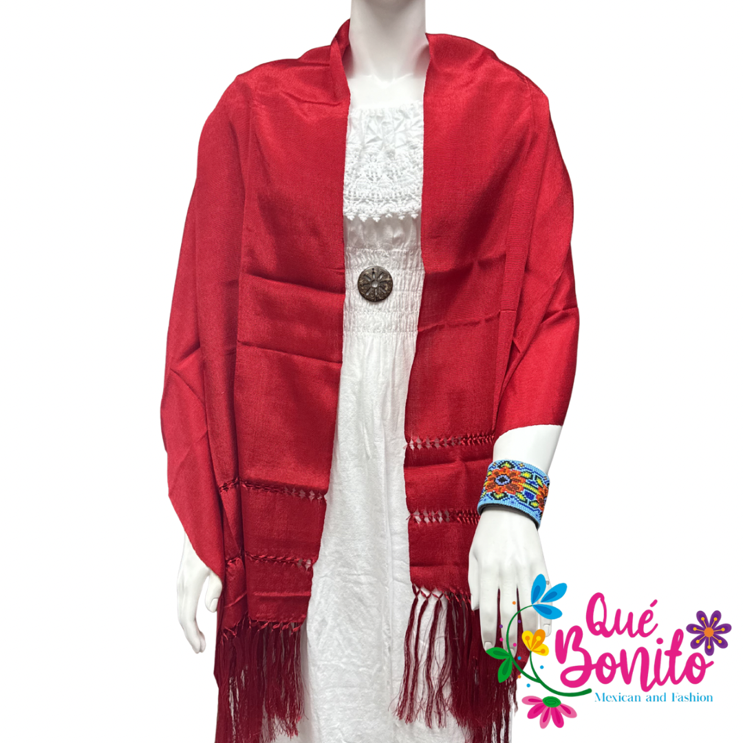 Traditional Mexican Silky Shawl  with Fringes on Both Sides.