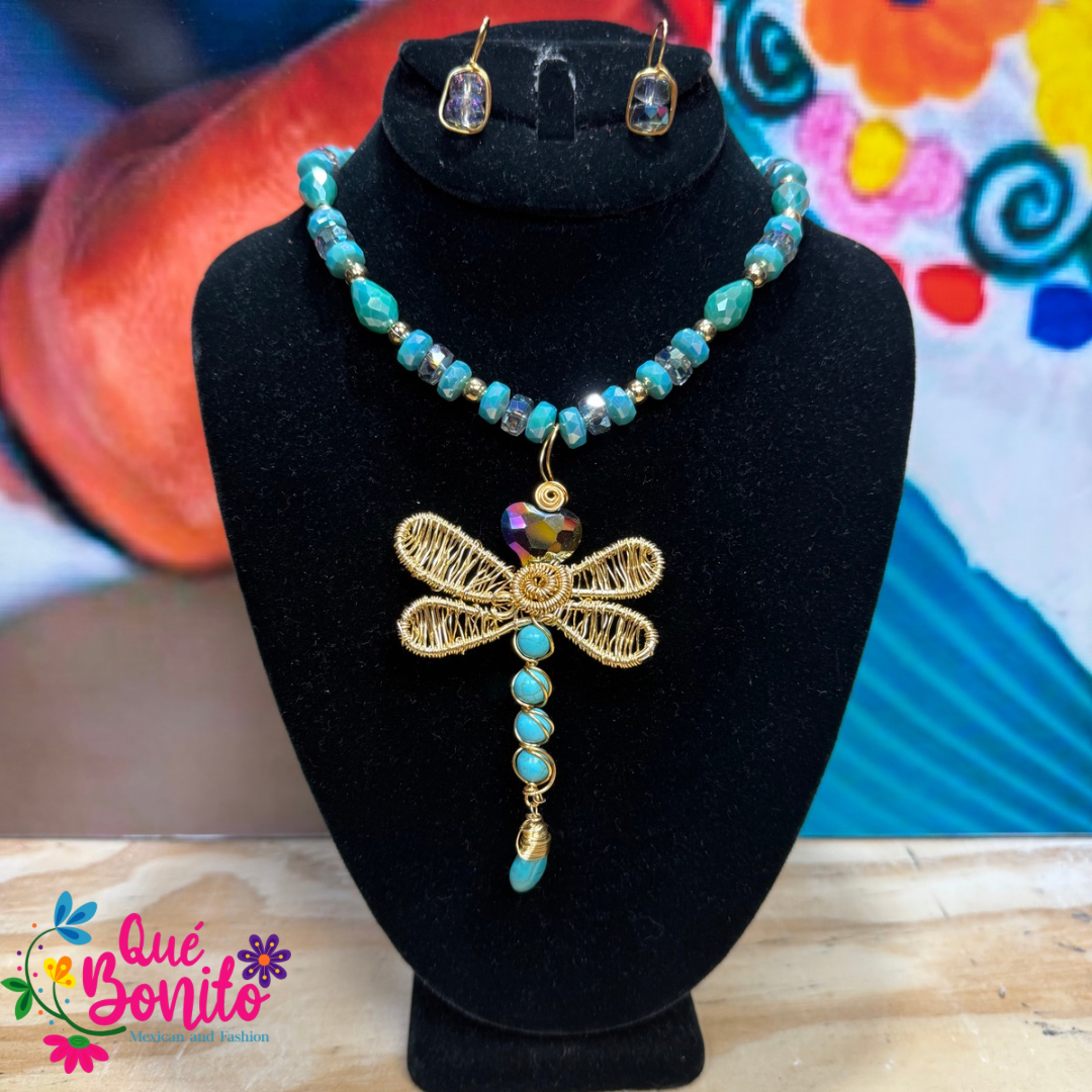 Necklace Set Different Colors and Styles Hand Crafted with Stones Wire Technique.