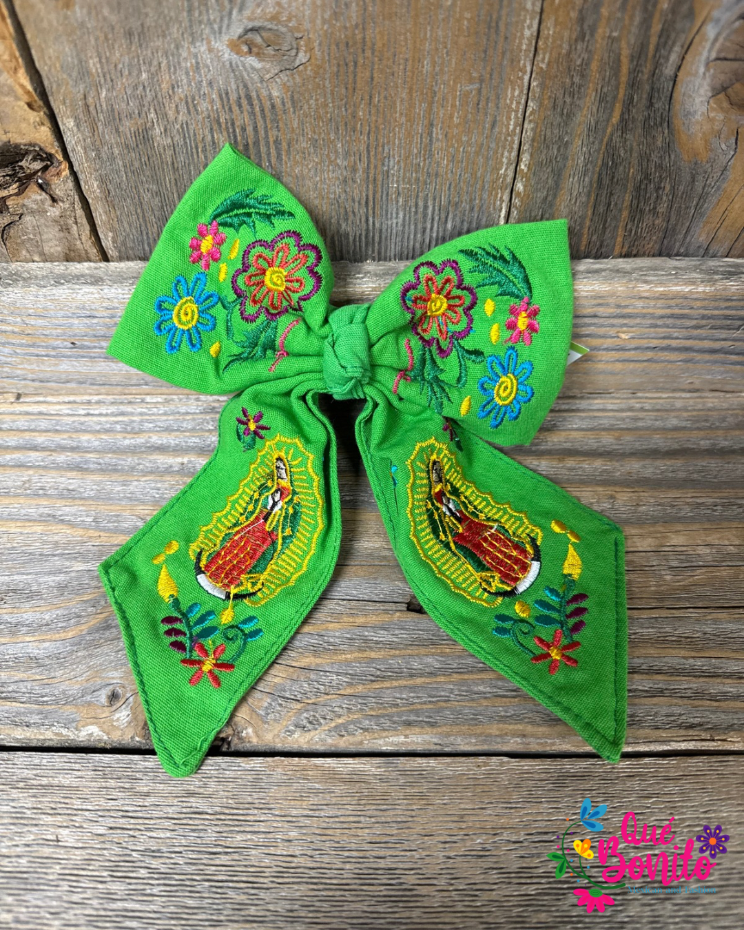 Bow Embroidered Guadalupana with Clip médium Size 7” x 5”